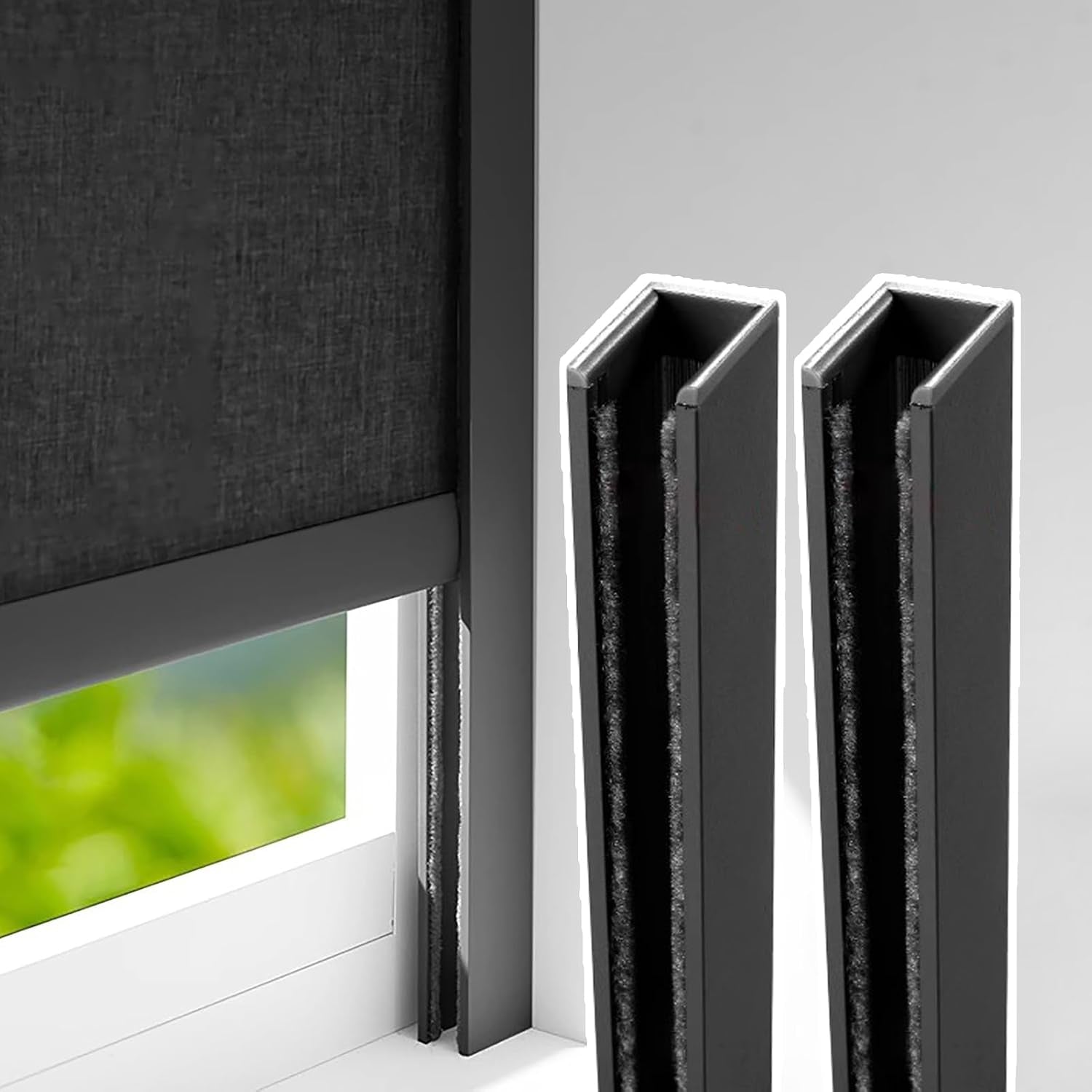 46 52 58 60 70 72 Inch Light Blocking Strips, U-Shaped Side Rail Track for Blackout Roller Blinds, Home Theaters/Hotel/Nursery Light Blockers(Black 2Pcs,65Cm/25.6Inch/2.1Ft)
